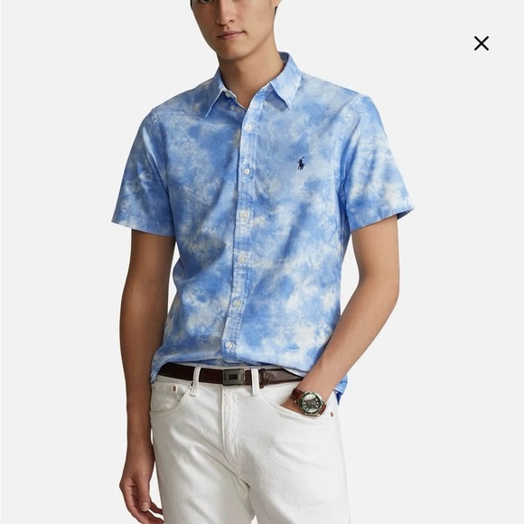 Polo Ralph Lauren Men’s XL Short Sleeve Button Down Shirt Blue Tie Dye Casual - Picture 10 of 10